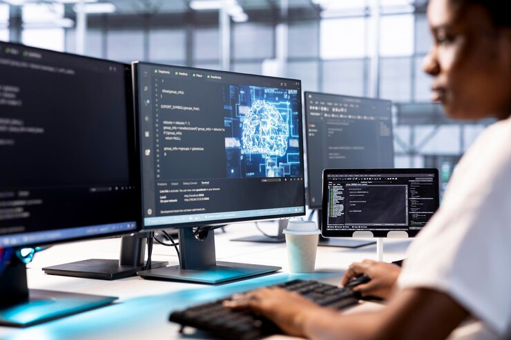 Free Photo admin in server farm using artificial intelligence technology