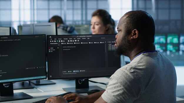 admin in server hub tasked with protecting valuable data against hacking attacks