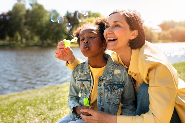 Adoptive mother spending time with her daughter