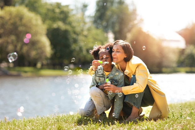 Adoptive mother spending time with her daughter