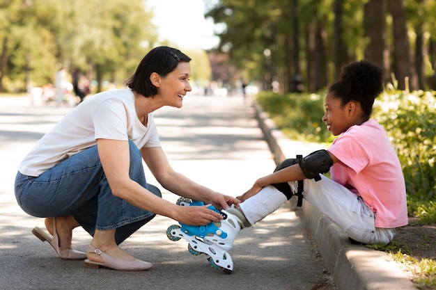 Adoptive mother spending time with her daughter