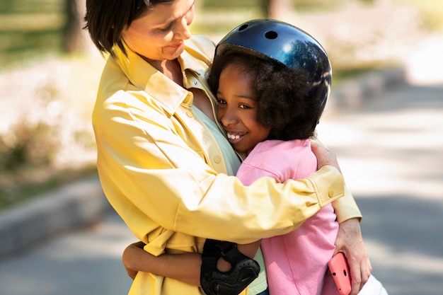 Free photo adoptive mother spending time with her daughter