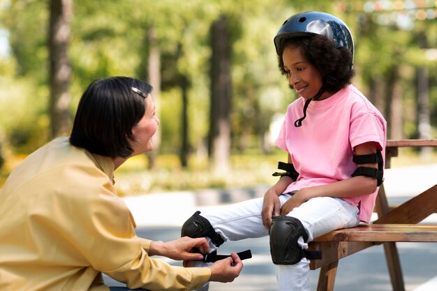 Adoptive mother spending time with her daughter