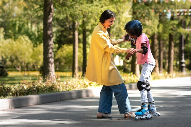 Free photo adoptive mother spending time with her daughter