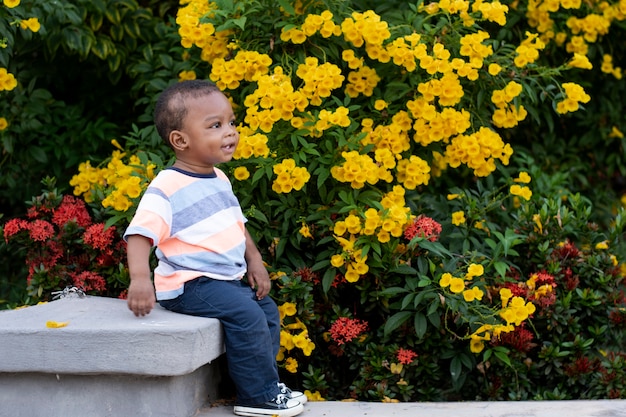 Adorable african black little boy