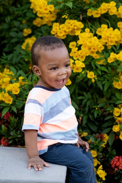 Adorable african black little boy