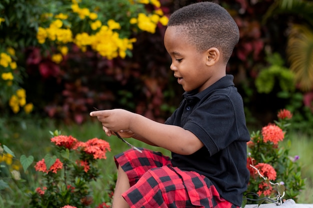 Adorable african black little boy