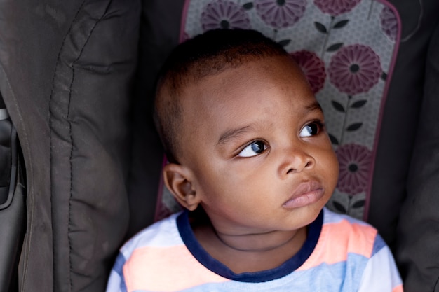 Adorable african black little boy