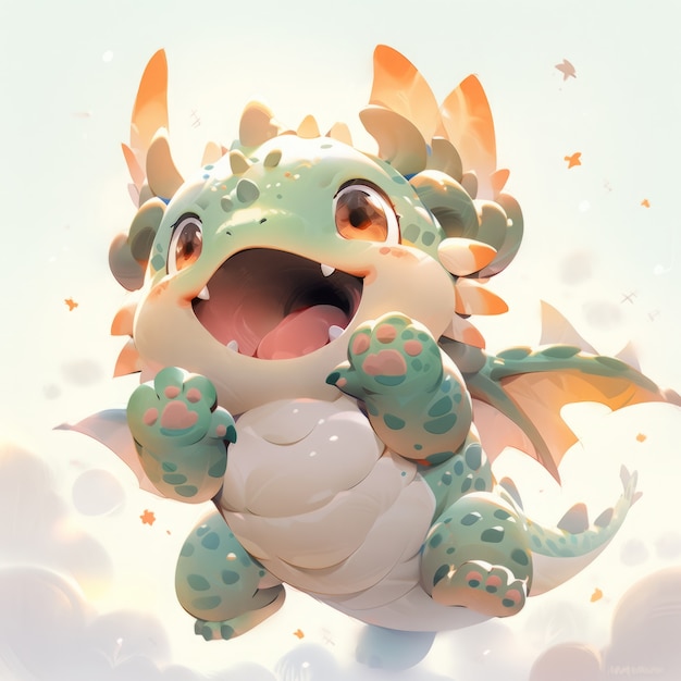 Adorable baby anime dragon illustration