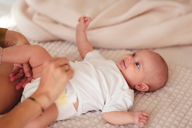 Adorable baby being playful close up