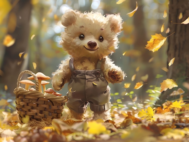 Foto gratuita adorabile illustrazione di orso in stile arte digitale