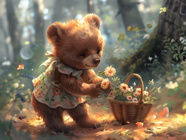 Free photo adorable bear illustration in digital art style