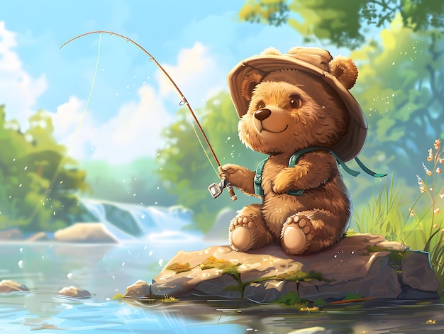 Foto gratuita adorabile illustrazione di orso in stile arte digitale