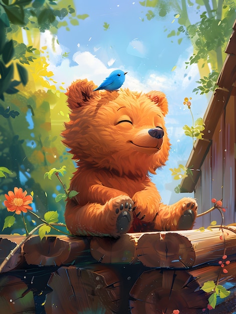 Adorable bear illustration in digital art style