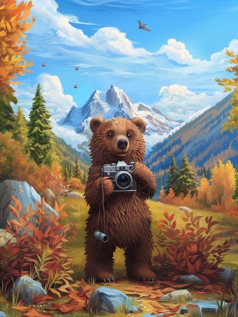 デジタルアートスタイルの可愛いクマのイラスト