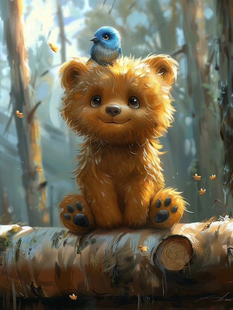 Foto gratuita adorabile illustrazione di orso in stile arte digitale