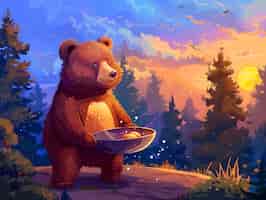 Бесплатное фото Прекрасная иллюстрация медведя в стиле цифрового искусства