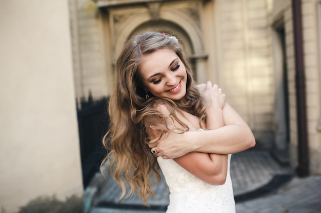 Adorable bride with long hair