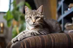 Free photo adorable cat relaxing indoors