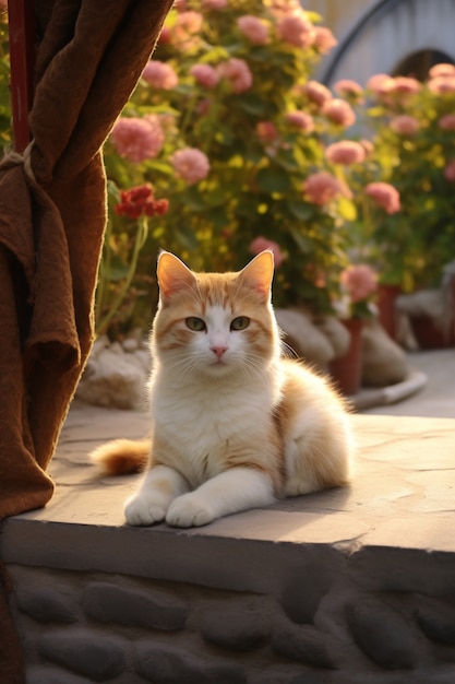 Adorable cat relaxing outdoors