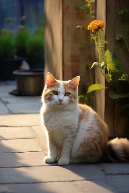 Free photo adorable cat relaxing outdoors