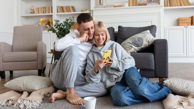 Adorable couple spending quality time together at home