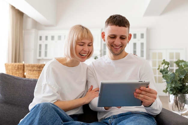 Free photo adorable couple spending time together at home