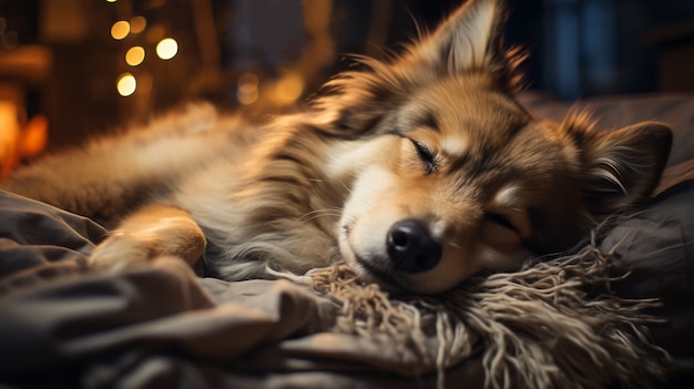 Бесплатное фото Очаровательная собака мирно спит и отдыхает
