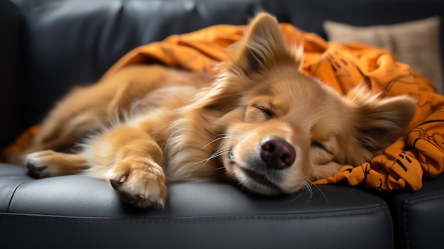 Free photo adorable dog sleeping peacefully and resting