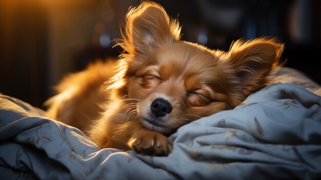 Очаровательная собака мирно спит и отдыхает