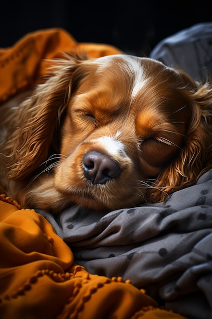 愛らしい犬が安らかに眠って休んでいる