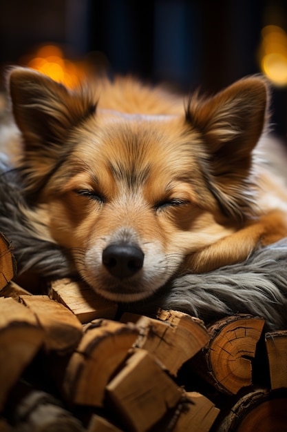 Foto gratuita adorabile cane che dorme tranquillamente e riposa