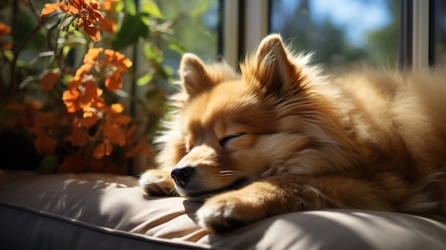 Free photo adorable dog sleeping peacefully and resting