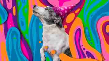 Free photo adorable dog with abstract colorful graphic background