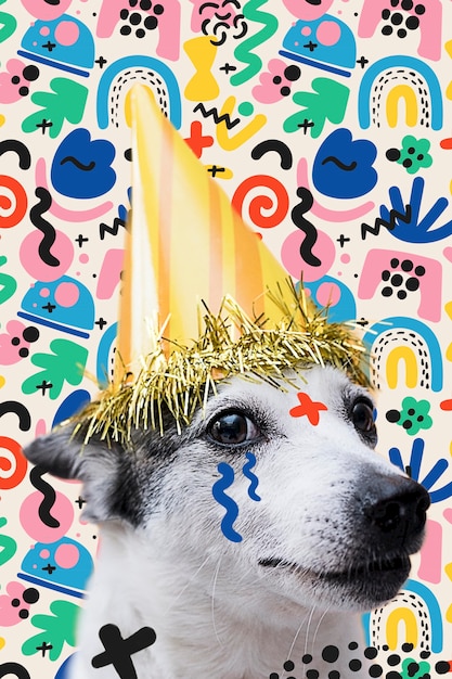 Free photo adorable dog with abstract colorful graphic background