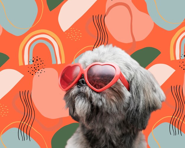 Очаровательная собака с абстрактным красочным графическим фоном