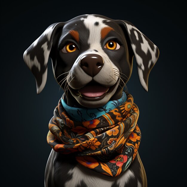 スタジオでスカーフをした愛らしい犬