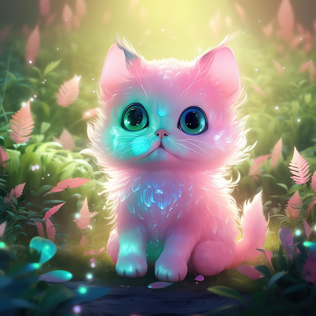 The adorable illustration of kittens playing in the forest Generative Ai