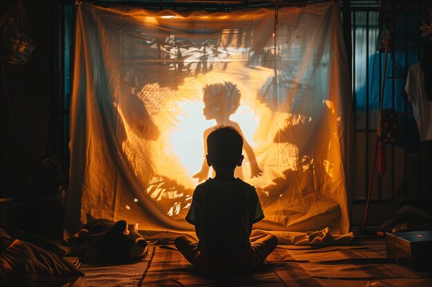 Adorable kid playing with shadows