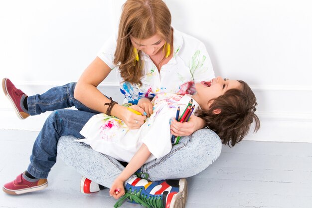 Adorable kid with mother