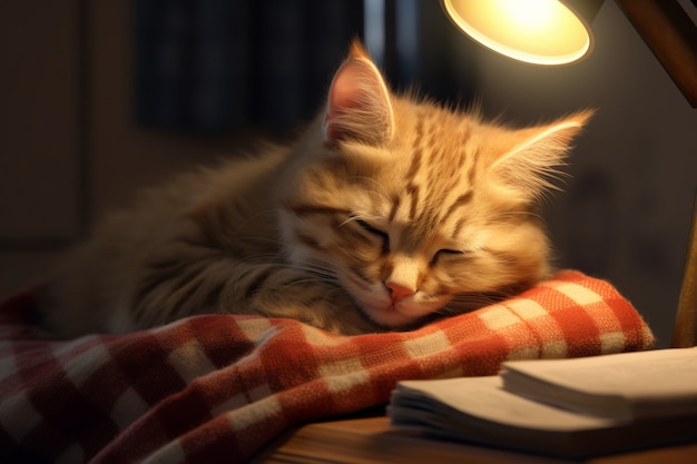 Adorable looking kitten sleeping