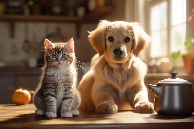 Adorable looking kitten with dog