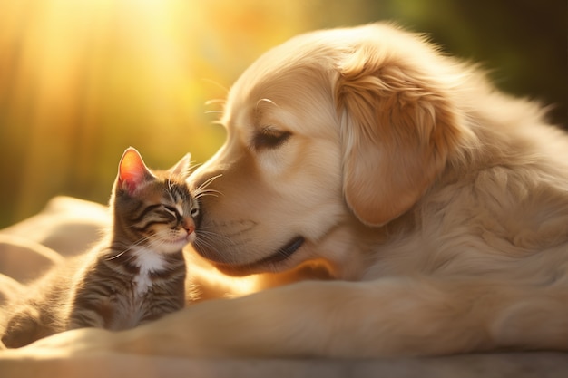 Free photo adorable looking kitten with dog