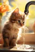 Foto gratuita gattino dall'aspetto adorabile con rubinetto