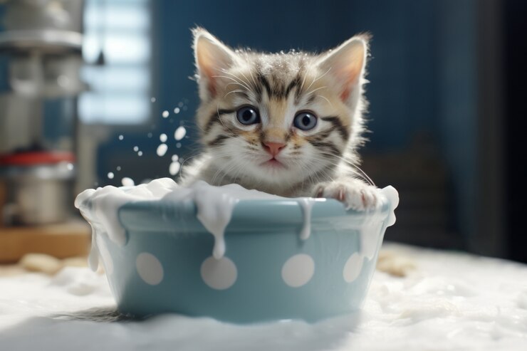 Free Photo adorable looking kitten with milk