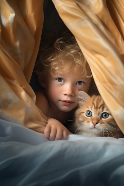 Adorable looking kitten with owner