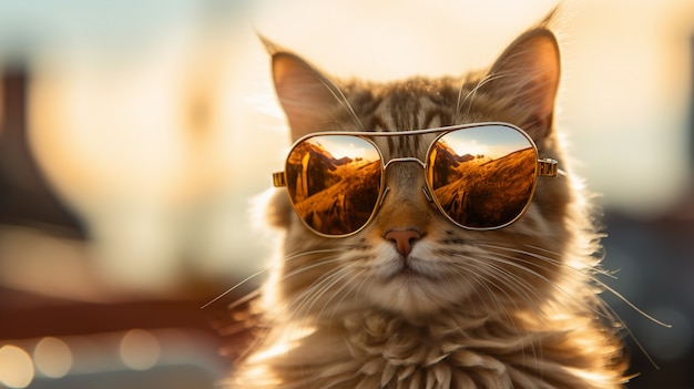 Adorable looking kitten with sunglasses