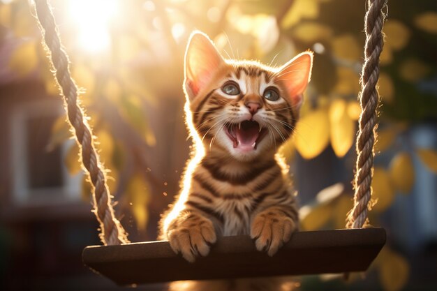 Adorable looking kitten with swing