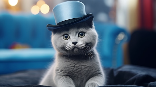 Adorable looking kitten with top hat