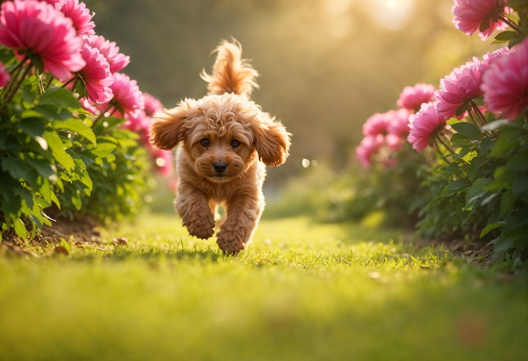 Free Photo adorable portrait of pet surrounded by flowers